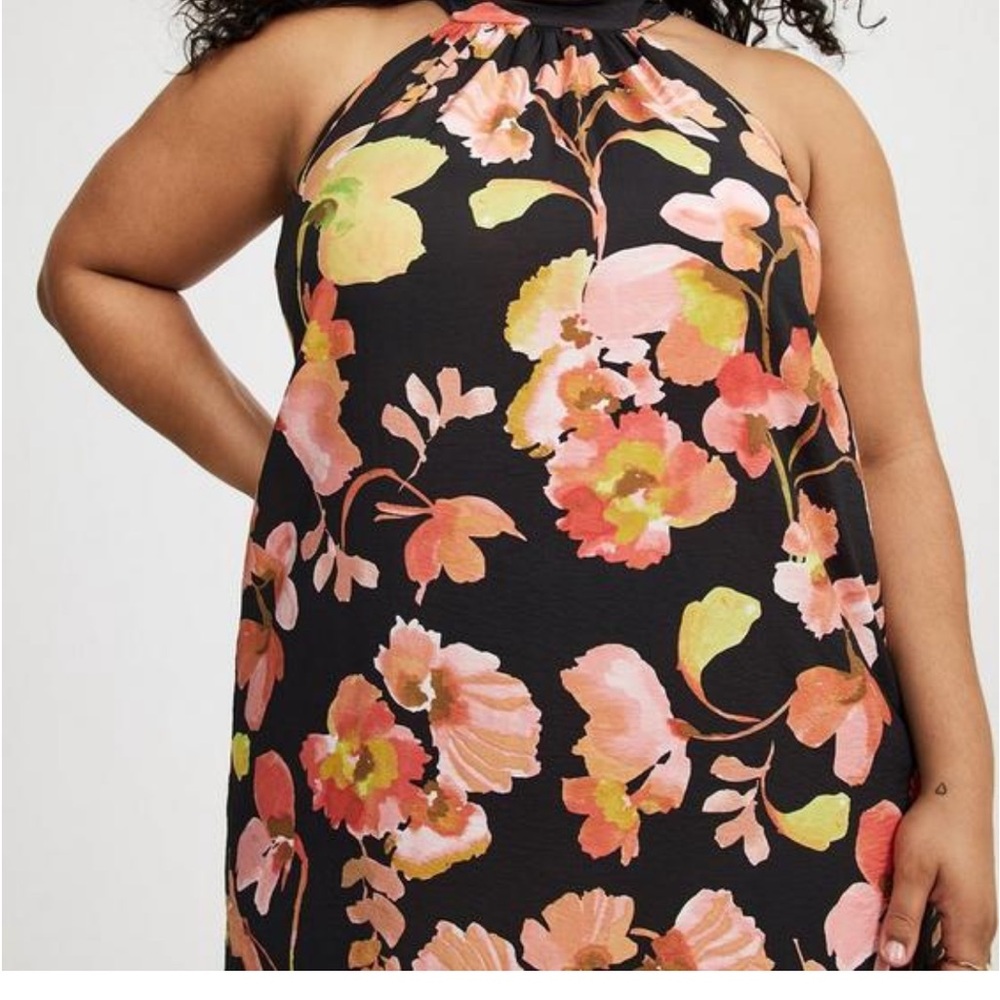 Torrid Midi Dress High-Neck, Back-Tie Floral